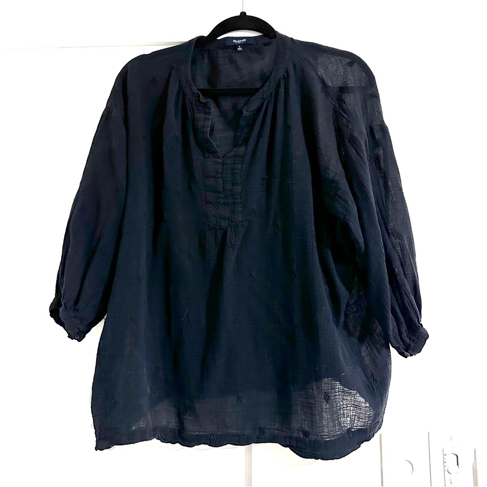 Madewell Black 3/4 Sleeve Boxy Blouse